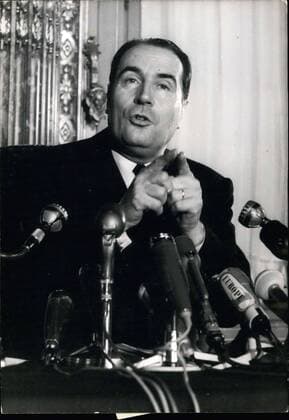 Nov. 03, 1966 - In response to the press conference that General de Gaulle gave a few days ago, Francois Mitterrand gave a press conference this afternoon at the Continental Hotel. Mitterrand is pictured during his press conference.  - ZUMAk09