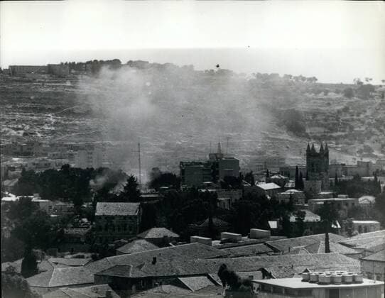 Jun. 06, 1967 - Scenes from the Middle east war (original pictures(); Photo Shows View showing smoke rising from the Old City of Jerusalem, which was captured by Israeli forces.  - ZUMAk09