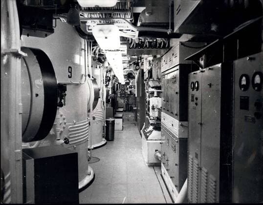 Oct. 02, 1967 - Britain?s ?52 million first Polaris Submarine ?Resolution? joins the Royal Navy ? H.M.S. Resolution, Britain?s first Polaris submarine, went into service with the Royal Navy today. Built at a cost of ?52 million, it carries 16 Polaris missiles, and has six 21inch torpedo tubes. It has two captains and two crews, and is the first ship in the Navy to have double manning. Each crew will spend two months at sea on patrol, mostly underwater. Photo Shows: View inside the missile compartment on Britain?s first Polaris submarine, Resolution, yesterday.  - ZUMAk09