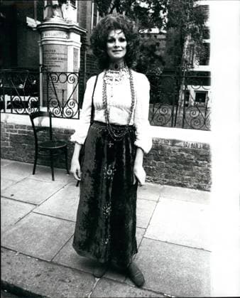 Oct. 10, 1972 - Lady Churchill attends the wedding of her grandaugther Arabella.: Arabella Churchill, 22-year-old grandaughter of Sir Winston and Lady Churchill, was married today to 23-year-old Scots schoolteacher James Barton, whose father is the headmaster of St. Thomas Moore School in Sournemouth. The ceremony took place at the Essex Unitarian church, Kensington, and Lady Churchill was present. Photo shows:- April Ashley pictured after attending the wedding.  - ZUMAk09