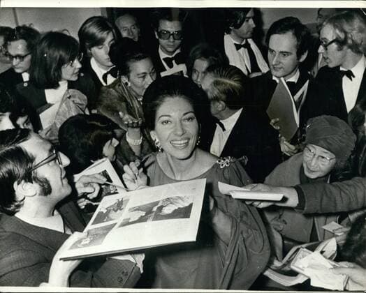Dec. 12, 1973 - Paris Triumph For Maria Callas Following her triumphant appearances in London, Maria Callas, the World Famous Opera Singer, was given a Tremendous reception when She Appeared at the Theatre des Champs Elysees in Paris, where she is seen being beseiged by autograph hunters.  - ZUMAk09