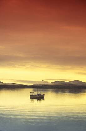 Fishing boat, dawn, Nain, Labrador, Newfoundland, Canada.  acp08785 Barrettx&xMacKay