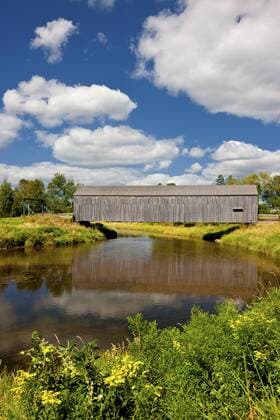 farm and Petitcodiac River 3 Covered Bridge ( Hasty) Westmorland County) Built in 1929, New Brunswick, Canada  acp49849