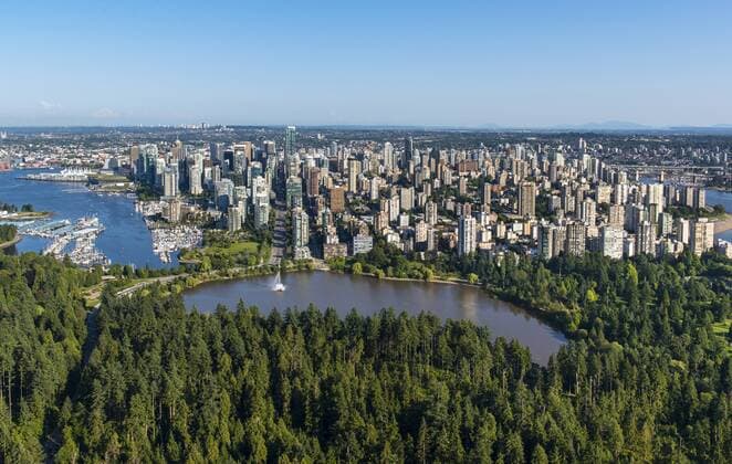 Stanley Park, Lost Lagoon and downtown Vancouver.  acp60209