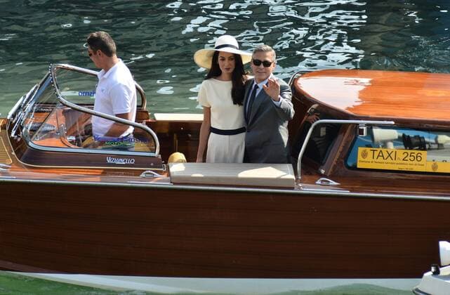 Venice, Wedding of George Clooney and Amal Alamuddin. Pictured: George and Amal are leaving the City Hall of Venice 