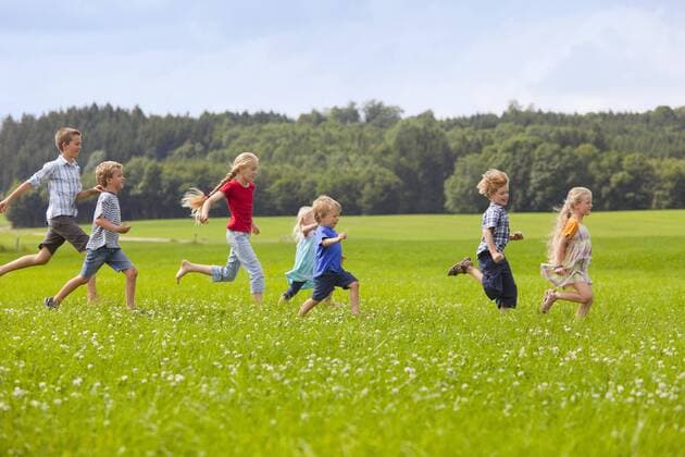 Germany, Bavaria, Group of children running through meadow model released property released  HSIYF000140
