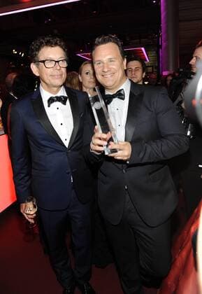 Frank Mutter und Guido Maria Kretschmer mit Preis am 02.10.2014 auf der Party nach der Verleihung des 16. Deutschen Fernsehpreis im Coloneum in Köln.