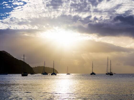 Caribbean, Antilles, Lesser Antilles, Saint Lucia, sailing yachts at sunset  AMF001706