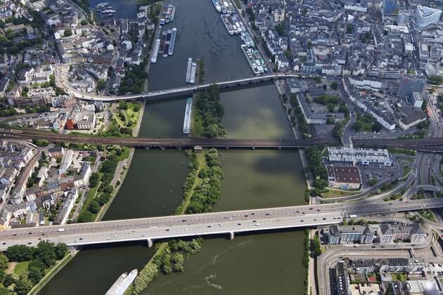 Germany, Rhineland-Palatinate, Moselle River at Koblenz, aerial photo  CSF019954