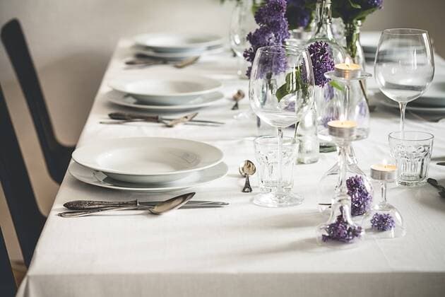Festive laid table with lilac, Syringa  SBDF000895