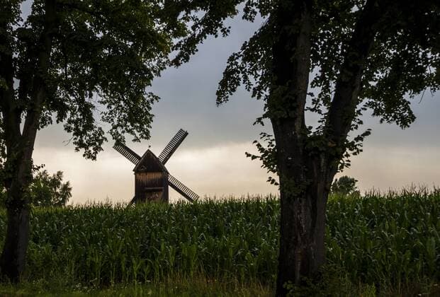 Germany, Brandenburg, Beelitz, Bockmuehle at field, Post mill  BIG000036