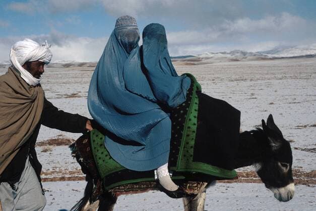 During a severe cold weather, an Afghan man helps women to travel on the back of a donkey through icy road in Karokh district, some 60 km from the western city of Herat. The terrain is very difficult and the journey often takes several hours. Afghanistan. With ongoing conflicts and emergencies like draughts in Afghanistan and some 7.5 million people requiring international support -- two-thirds of whom are children and women -- humanitarian agencies are focussing on saving lives during the winter period. 925_02_MW001577