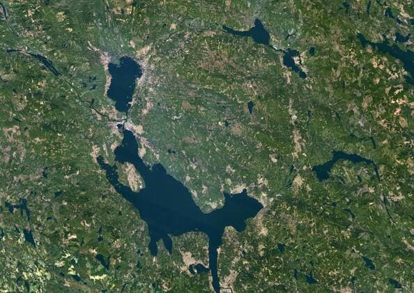 Siljan Meteor Impact Crater, Sweden, True Colour Satellite Image. True colour satellite image of Siljan impact structure, Sweden (diameter : 55 km). Image using LANDSAT data. 913_03_PO00454