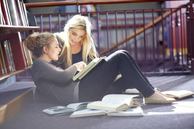 Two female students learning in a library model released Symbolfoto property released  ZEF000102