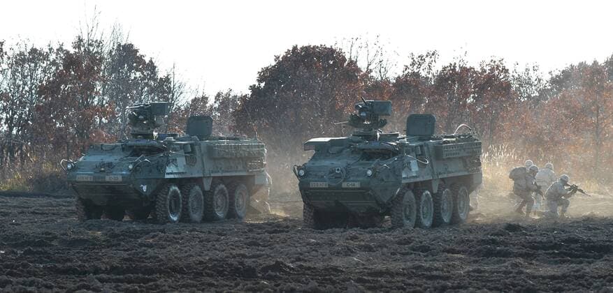U.S. Army s Stryker vehicle take part with Japan s Ground Self Defense Force in the joint military exercise Orient Shield 2014 at Hokkaido large training Area on October 30, 2014.  TKP2014103003