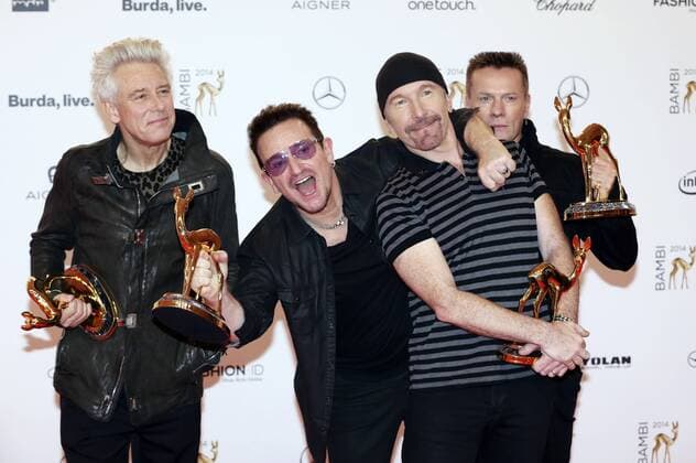 Adam Clayton, Bono, The Edge und Larry Mullen Jr.(U2) bei der 66. Bambi-Verleihung 2014 im Stage Theater am Potsdamer Platz. Berlin, 13.11.2014 Foto:xTschirnerx xFuturexImage