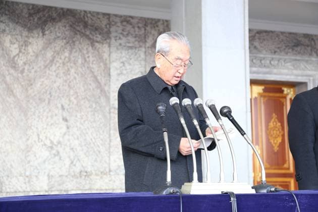 (141125) -- PYONGYANG, Nov. 25, 2014 -- Kim Ki Nam, secretary of the Central Committee of the Workers Party of Korea (WPK), reads a statement during a demonstration against a UN human rights resolution at Kim Il-sung Square in Pyongyang, the Democratic People s Republic of Korea (DPRK), Nov. 25, 2014. The Third Committee of the 69th United Nations General Assembly on Nov. 18 passed a resolution that recommends the Security Council refer the DPRK to the International Criminal Court for crimes against humanity. ) DPRK-PYONGYANG-PROTEST LuxRui 