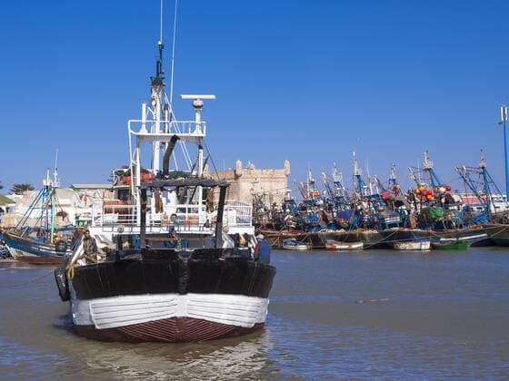 IMAGO Creative, Unsere Erde, Umweltverträgliche Herausforderungen des 21. Jahrhunderts, Überfischung Fischkutter im Hafen von Essaouira, Unesco-Weltkulturerbe, Marokko, Afrika iblmox04023318.jpg