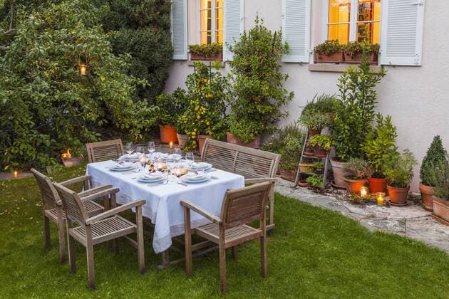 Autumnal laid table in garden in the evening property released  WDF002730
