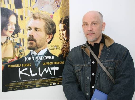 Wien 28 02 2006 - John MALKOVICH in jeans is in Vienna to promote the movie about Gustav Klimt he plays Klimt - he also visit the Wien Museum - the museum has about 400 of Klimt drawings and the oel painting portrait of Emilie Floegel