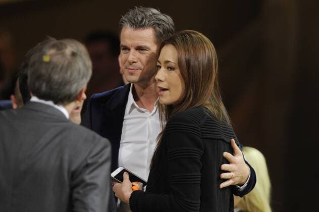 Moderator Markus LANZ mit Ehefrau Angela nach der Sendung, Wetten dass....? ZDF- Fernsehshow, Unterhaltungssendung aus Nuernberg am 13.12.2014.Letzte Sendung
