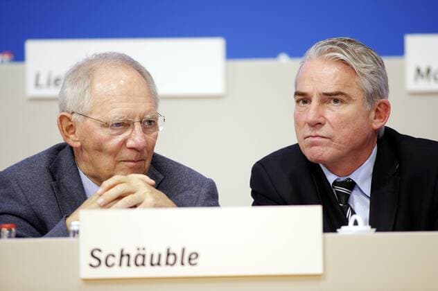 CDU-Parteitag am 10.12.2014 in Koeln : Wolfgang SCHAEUBLE und Thomas STROBL Convention of CDU party on 10.12.2014 in Cologne : Wolfgang SCHAEUBLE and Thomas STROBL