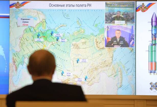 MOSCOW, RUSSIA. DECEMBER 23, 2014. Russia s president Vladimir Putin looks on during a video-link to the Plesetsk Cosmodrome where Angara-A5 heavy booster is being tested. Alexei Druzhinin Russian presidential press service TASS  RE1587B1