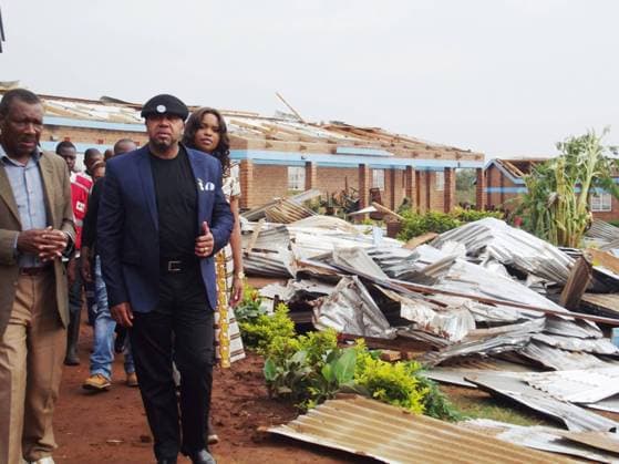 Vice President of Malawi Saulos Chilima (R, front) inspects at a public school in Lilongwe, Malawi, Jan. 3, 2015. Three girls of the same family were killed by a lightning strike and another electrocuted to death by a snapped wire when a rainstorm ravaged Malawi on Friday night, local media reported Saturday. The four deaths brought to nine the death toll of extreme weather in Malawi in the ongoing rainy season. ) MALAWI-LILONGWE-RAINSTORM CyprianxNdau 