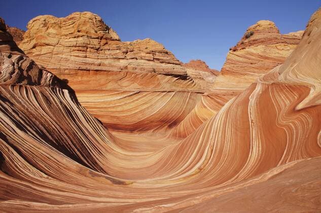 Felsformation the Wave im Vermilion Cliffs National Monument, USA, Arizona, Vermilion Cliffs the Wave, sandstone rock formation of Vermilion Cliffs National Monument, USA, Arizona, Vermilion Cliffs BLWS382451