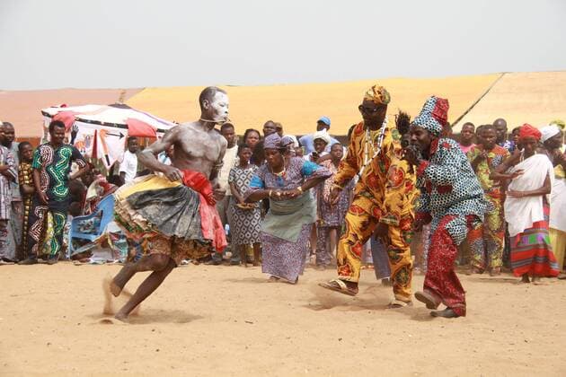 OUIDAH, Jan. 10, 2015 -- Voodoo followers perform during the 2015 voodoo festival of Ouidah at the beach of the Door of no return in Ouidah, about 42 kilometers east of Cotonou, Benin, Jan. 10, 2015. The festivities which kicked off on Jan.10 will continue across Benin for days with voodoo performances. ) BENIN-OUIDAH-VOODOO FESTIVAL ZhangxGaiping 
