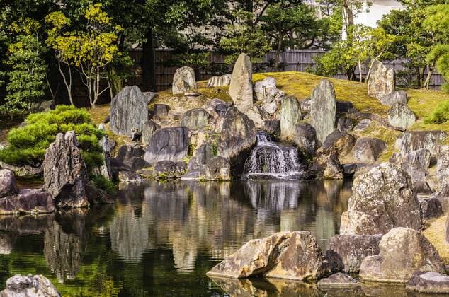 Japan, Kyoto, Nijo Castle, Pond in Castle park  THAF001094