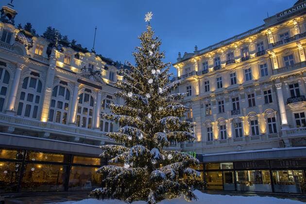  Weihnachtsbaum vor Hotel Pupp, Karlsbad, Region Karlsbad, Böhmen, Tschechien, Europa ibllid04054786.jpg