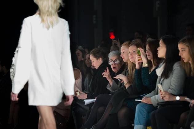 IMAGO ICONS: Iris Apfel Iris Apfel sits on the front row during the Noon by Noor fashion show during Mercedes-Benz Fashion Week Fall 2015 at Lincoln Center in New York City on February 14, 2015. February s New York Fashion Week will be the last one held at Lincoln Center.  NYP20150214913 ANDREAxHANKS