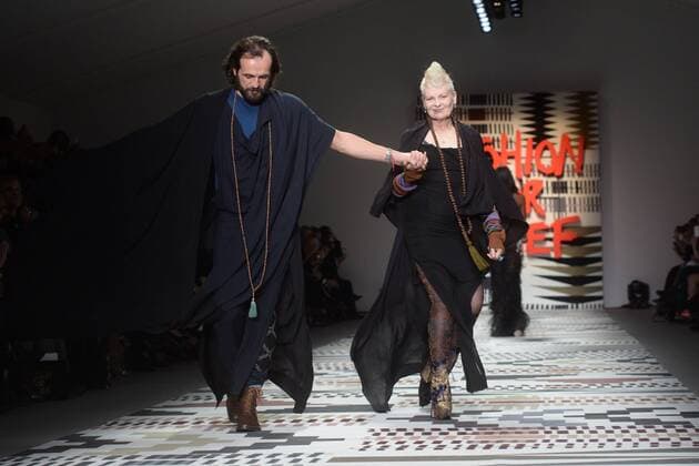 British designer Vivienne Westwood at Fashion For Relief catwalk show in London on February 19, 2015.  LON20150219136 RUNExHELLESTAD