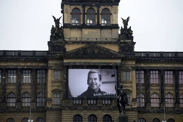 An October 27, 2014, file photo of portrait of Vaclav Havel on the the facade of the National Museum in Prague with writing HAVEL FOREVER. Marta Semelova, head of the Communist (KSCM) Prague branch, demands that former president Vaclav Havel s portrait be withdrawn from the building of the National Museum (NM), daily Pravo writes today, on Friday, February 20, 2015. (CTKxPhoto MichalxKamaryt) CTKPhotoP201410240543301  vnd 2