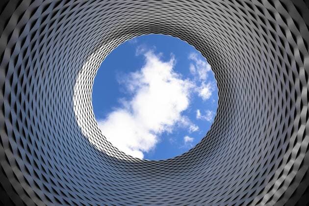 Switzerland, Basel, modern architecture at trade fair grounds, view to sky with cloud  FCF000622