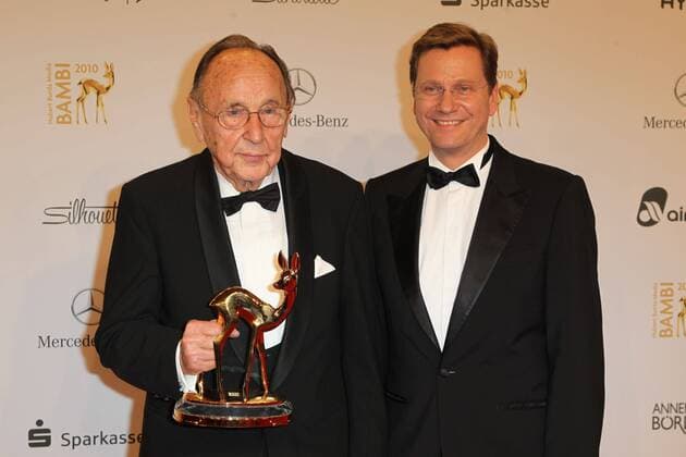 Bambi Awards - Award Winners - Potsdam Hans Dietrich Genscher (Winner Millenium) and Guido Westerwelle attending 62nd BAMBI Awards in the Metropolis Halle at the Filmpark Babelsberg. Potsdam 11.11.2010