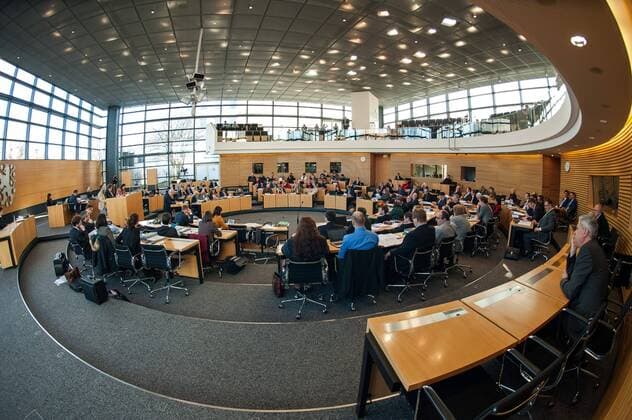 Erfurt 25.02.2015 Thüringer Landtag 6. Plenarsitzung - Fragestunde auf Antrag der Fraktion der CDU zum Thema: Abgeordnete König auf dem Bürgerforum in Suhl am 2. Februar 2015 als Dokumentarfilmerin - rechtmäßig? im Bild: Plenarsaal des Thüringer Landtag in Erfurt 6. Plenarsitzung