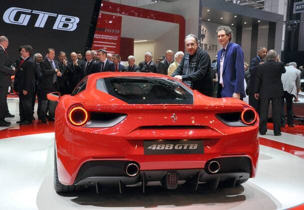 85. Internationaler Auto Salon in Genf, Schweiz: Sergio Marchionne, John Philip Jacob Elkann, Ferrari 488 GTB  0