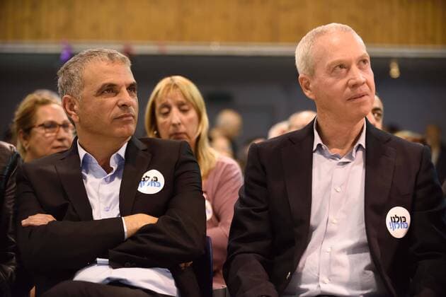 March 12, 2015 - Ramat-Gan, Israel - Moshe Kahlon, leader of Kulanu Party, and Ex IDF General Yoav Galant of Kulanu Party attend an elections campaign event on March 12 th, 2015 in Ramat-Gan, Israel. Ramat-Gan Israel  - ZUMAn230