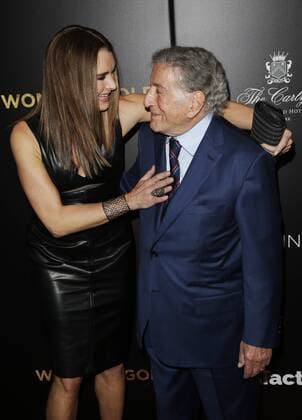Brooke Shields and Tony Bennett arrive on the red carpet at the New York Premiere of Woman In Gold at The Museum of Modern Art in New York City on March 30, 2015.  NYP20150330144 JOHNxANGELILLO