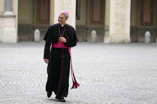 Apr 18, 2015 - Vatican City State (Holy See) - Archibishop GEORG GANSWEIN Prefect of the Prefecture of the Papal Household receives Italian President Sergio Mattarella before the meeting with Pope Francis at the Vatican. Vatican City State Holy See - ZUMAi15_