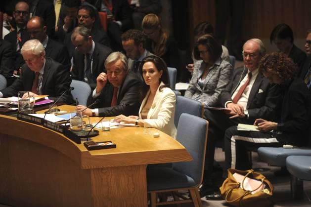 Angelina Jolie bei einer Sitzung des Sicherheitsrats der Vereinten Nationen über die Lage im Nahen Osten und in Syrien im UN-Hauptquartier. New York, 24.04.2015 Foto:xD.xVanxTinex xFuturexImage