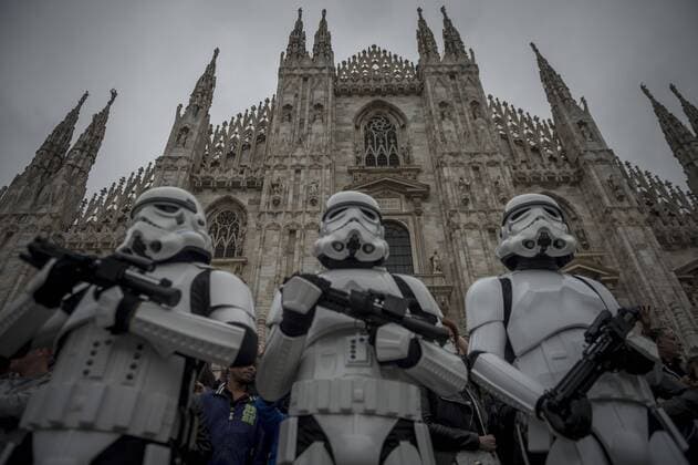 May 3, 2015 - Milan, Italy - ITALY, Milan : Star Wars Day, cosplayer dressed as a Star Wars character in Milan Center on May 3, 2015. Milan Italy  - ZUMAn230