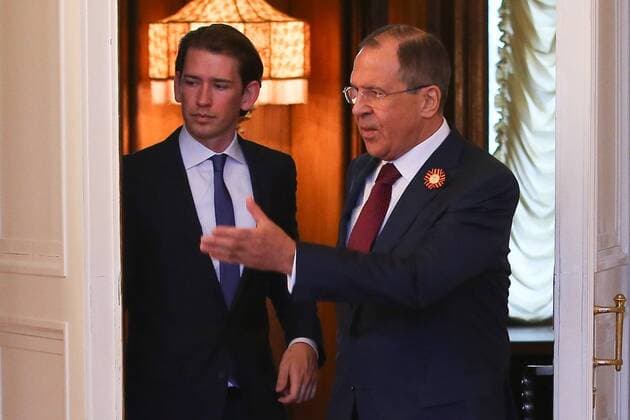 MOSCOW, RUSSIA. MAY 5, 2015. Austria s Foreign Minister Sebastian Kurz (L) and his Russian counterpart Sergei Lavrov meet for talks. Anton Novoderezhkin TASS  TS001B51