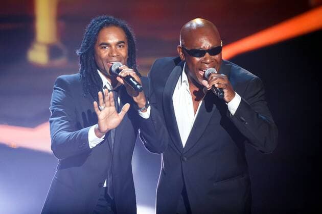 ZDF - C a r m e n N e b e l. Sänger Fab Morvan links und John Davis The True Milli Vanilli Experience während der ZDF - Fernsehshow Willkommen bei C A R M E N N E B E L am 16.05.2015 in der GETEC Arena Magdeburg.