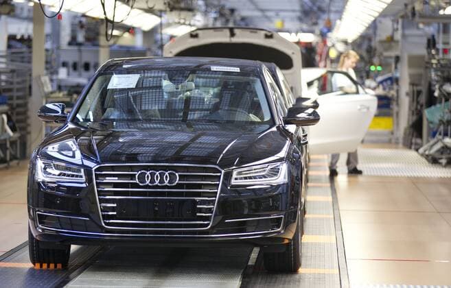 Deutsche Industriestandorte, Audi AG Werk in Neckarsulm Neckarsulm, Germany - May 22, 2015: Audi Automobile Production at the Factory in Neckarsulm Audi Automobile Production in Germany