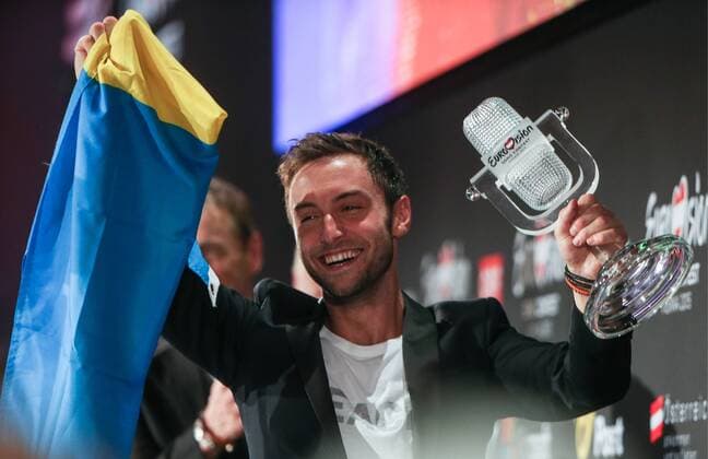 VIENNA, AUSTRIA. MAY 23, 2015. Sweden s Mans Zelmerlow celebrates winning the 60th annual Eurovision Song Contest. Vyacheslav Prokofyev TASS  TS004291