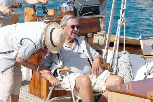 June 19, 2015 - Spetses Island, GREECE - Queen Anne-Marie of Greece apply suntan lotion at the King Constantine of Greece during the Spetses Classic Yacht Race Regatta Spetses Island GREECE - ZUMAv62_