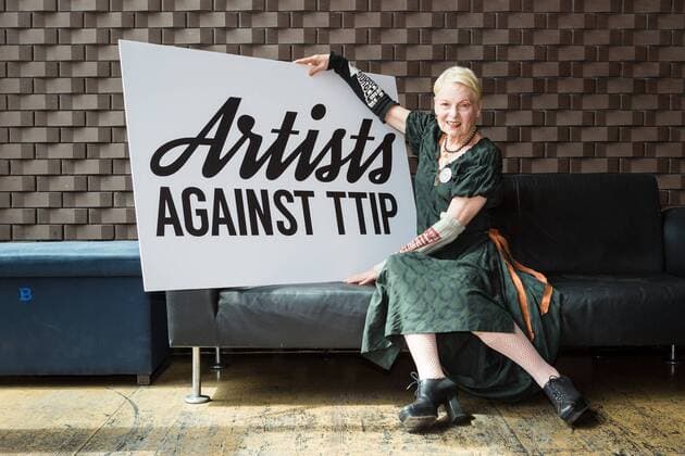 July 2, 2015 - London, London, UK - London, UK. VIVIENNE WESTWOOD at an artists against Transatlantic Trade and Partnership (TTIP) photocall at the New Vic Theatre in London. The TTIP is a free trade and investment treaty currently being negotiated between the European Union and the USA. London UK  - ZUMAl94_